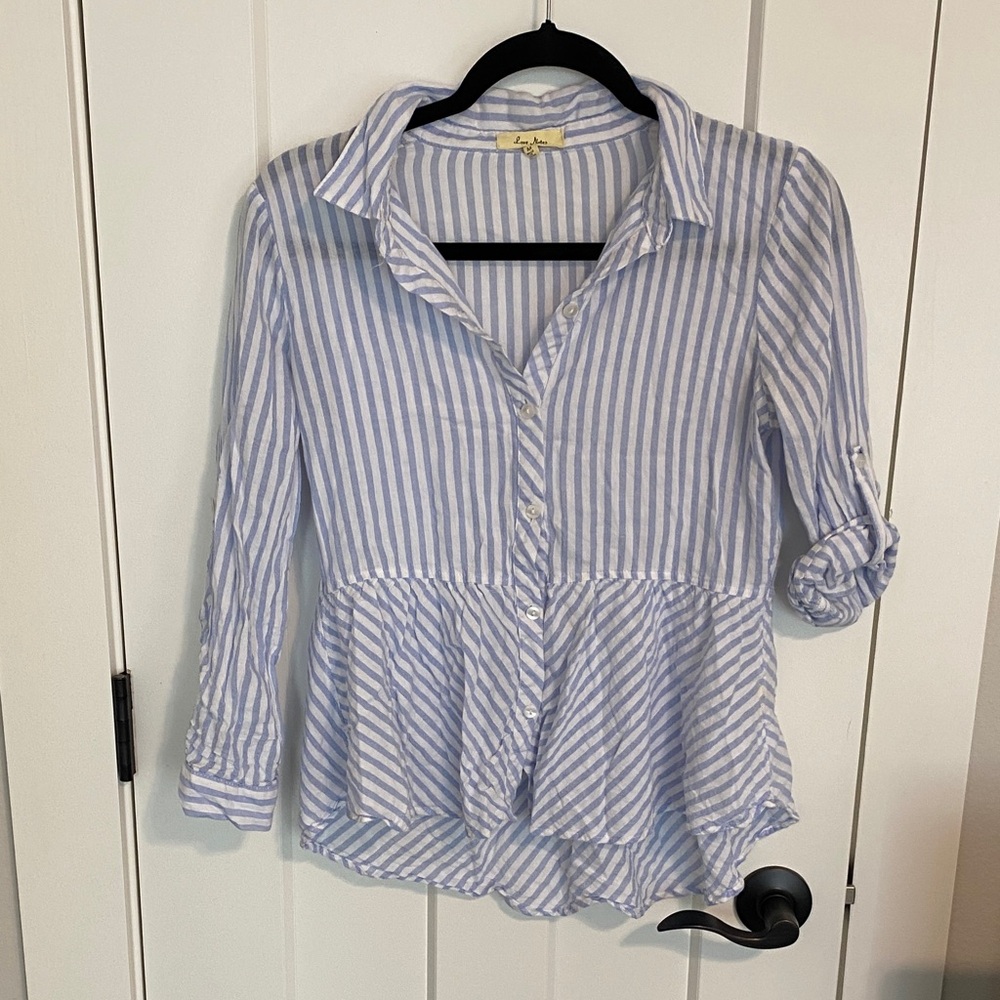 Love Notes Blue and White Striped Button Down Shirt
